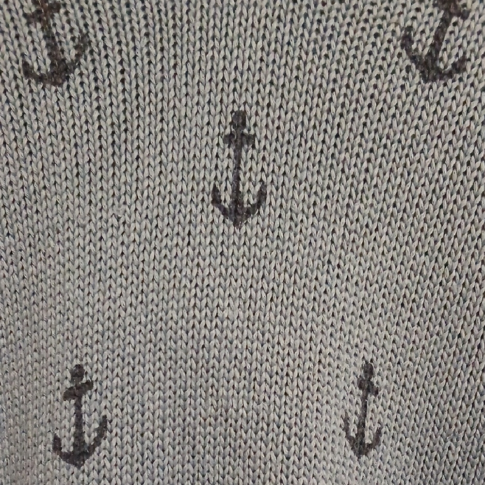 Marled Light Blue Anchor V-Neck Hooded Sweater - Picture 2 of 8